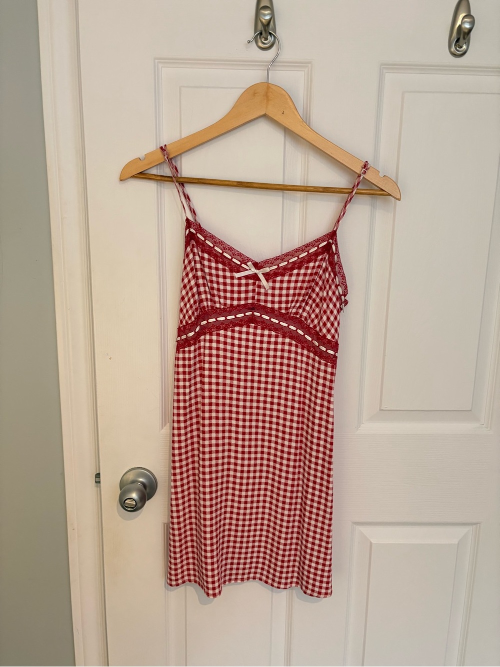Garage Red Gingham Mini Slip Dress